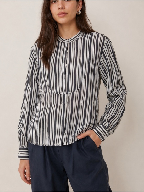 Apiece Apart Tops - Apiece Apart Silk Linen Luxury Striped Nautical Crewneck Button Flowy Blouse